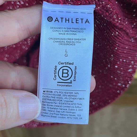 Athleta Women's Red & Silver Sparkle Pullover Sweater Size L - Picture 9 of 10